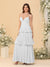 A-Line/Princess Spaghetti Straps Sleeveless Floor-Length Tiered Bridesmaid Dresses With  Pleats