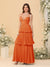 A-Line/Princess Spaghetti Straps Sleeveless Floor-Length Tiered Bridesmaid Dresses With  Pleats