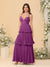 A-Line/Princess Spaghetti Straps Sleeveless Floor-Length Tiered Bridesmaid Dresses With  Pleats