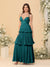 A-Line/Princess Spaghetti Straps Sleeveless Floor-Length Tiered Bridesmaid Dresses With  Pleats