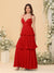 A-Line/Princess Spaghetti Straps Sleeveless Floor-Length Tiered Bridesmaid Dresses With  Pleats