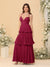 A-Line/Princess Spaghetti Straps Sleeveless Floor-Length Tiered Bridesmaid Dresses With  Pleats