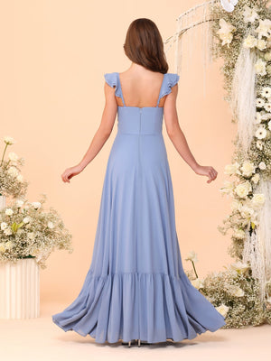 A-Line/Princess Square Neck Sleeveless Floor-Length Bridesmaid Dresses With Side Slit & Ruffles