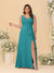 A-Line/Princess V-Neck Sleeveless Ruched Chiffon Plus Size Bridesmaid Dresses With Side Slit & Ruffles