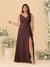 A-Line/Princess V-Neck Sleeveless Ruched Chiffon Plus Size Bridesmaid Dresses With Side Slit & Ruffles
