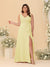 A-Line/Princess V-Neck Sleeveless Ruched Chiffon Plus Size Bridesmaid Dresses With Side Slit & Ruffles