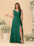 A-Line/Princess V-Neck Sleeveless Ruched Chiffon Plus Size Bridesmaid Dresses With Side Slit & Ruffles