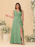 A-Line/Princess V-Neck Sleeveless Ruched Chiffon Plus Size Bridesmaid Dresses With Side Slit & Ruffles