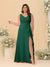 A-Line/Princess V-Neck Sleeveless Ruched Chiffon Plus Size Bridesmaid Dresses With Side Slit & Ruffles