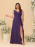 A-Line/Princess V-Neck Sleeveless Ruched Chiffon Plus Size Bridesmaid Dresses With Side Slit & Ruffles