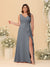 A-Line/Princess V-Neck Sleeveless Ruched Chiffon Plus Size Bridesmaid Dresses With Side Slit & Ruffles