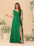 A-Line/Princess V-Neck Sleeveless Ruched Chiffon Plus Size Bridesmaid Dresses With Side Slit & Ruffles