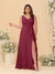 A-Line/Princess V-Neck Sleeveless Ruched Chiffon Plus Size Bridesmaid Dresses With Side Slit & Ruffles