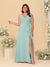 A-Line/Princess V-Neck Sleeveless Ruched Chiffon Plus Size Bridesmaid Dresses With Side Slit & Ruffles