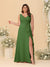 A-Line/Princess V-Neck Sleeveless Ruched Chiffon Plus Size Bridesmaid Dresses With Side Slit & Ruffles