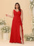A-Line/Princess V-Neck Sleeveless Ruched Chiffon Plus Size Bridesmaid Dresses With Side Slit & Ruffles