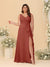 A-Line/Princess V-Neck Sleeveless Ruched Chiffon Plus Size Bridesmaid Dresses With Side Slit & Ruffles