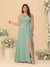 A-Line/Princess V-Neck Sleeveless Ruched Chiffon Plus Size Bridesmaid Dresses With Side Slit & Ruffles