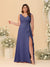 A-Line/Princess V-Neck Sleeveless Ruched Chiffon Plus Size Bridesmaid Dresses With Side Slit & Ruffles