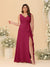 A-Line/Princess V-Neck Sleeveless Ruched Chiffon Plus Size Bridesmaid Dresses With Side Slit & Ruffles