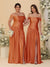 A字型/公主式露肩褶皱高开衩长款伴娘礼服