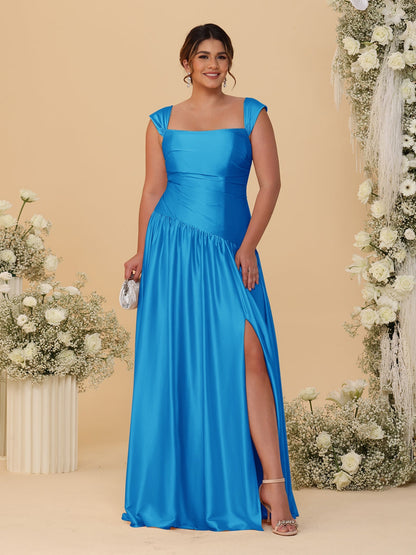 A-Line/Princess Off-the-Shoulder Plus Size Bridesmaid Dresses With Side Slit & Pleats