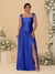 A字/公主式一字肩大码伴娘礼服，带侧开叉和褶皱