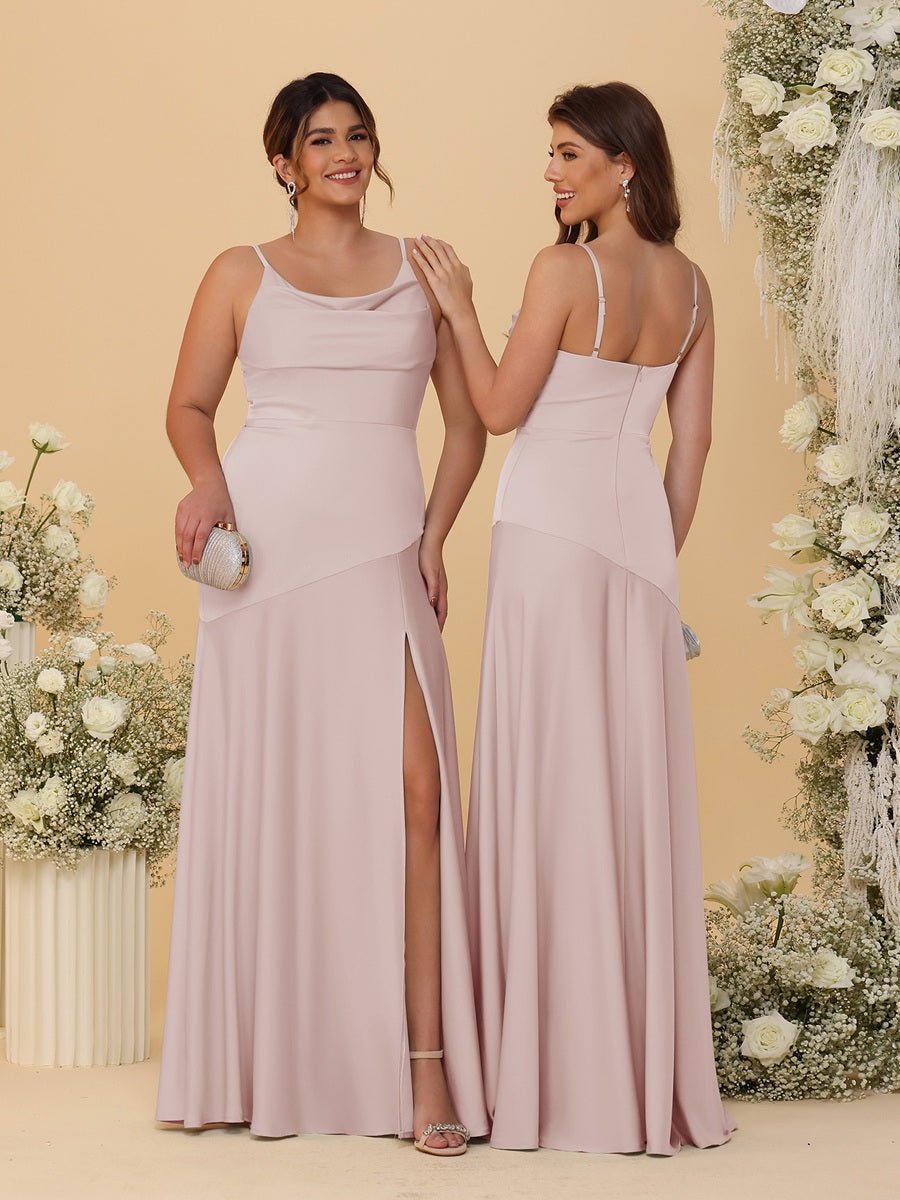 Nafori Canary Sheath/Column Spaghetti Straps Cowl Neck Sleeveless Bridesmaid Dresses With Split Side 2026