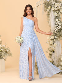 Sheath/Column One-Shoulder Sleeveless Floor-Length Bridesmaid Dresses With Split Side & Sash