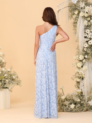 Sheath/Column One-Shoulder Sleeveless Floor-Length Bridesmaid Dresses With Split Side & Sash