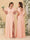 A字型/公主式V领短袖落地褶皱伴娘礼服，带侧开叉