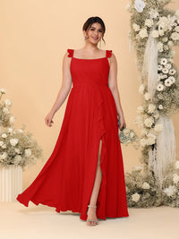 A-Line/Princess Square Neck Sleeveless Plus Size Bridesmaid Dresses With Side Slit & Ruffles