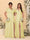 A字形/公主式V领短袖雪纺伴娘礼服，带侧开叉