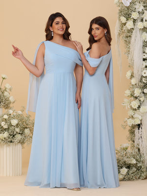 A-Line/Princess One-Shoulder Floor-Length Bridesmaid Dresses With Watteau Train