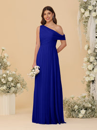 A-Line/Princess One-Shoulder Floor-Length Bridesmaid Dresses With Watteau Train