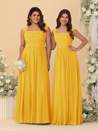 Chiffon A-Line/Princess Square Neck Sleeveless Bridesmaid Dresses with Pleats