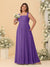 雪纺A字/公主裙方领无袖大码伴娘礼服，带褶饰