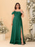 雪纺A字裙/公主款露肩短袖大码伴娘礼服，带侧开衩