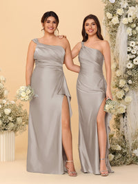 Sheath/Column One-Shoulder Sleeveless Split Side Bridesmaid Dresses with Ruffles