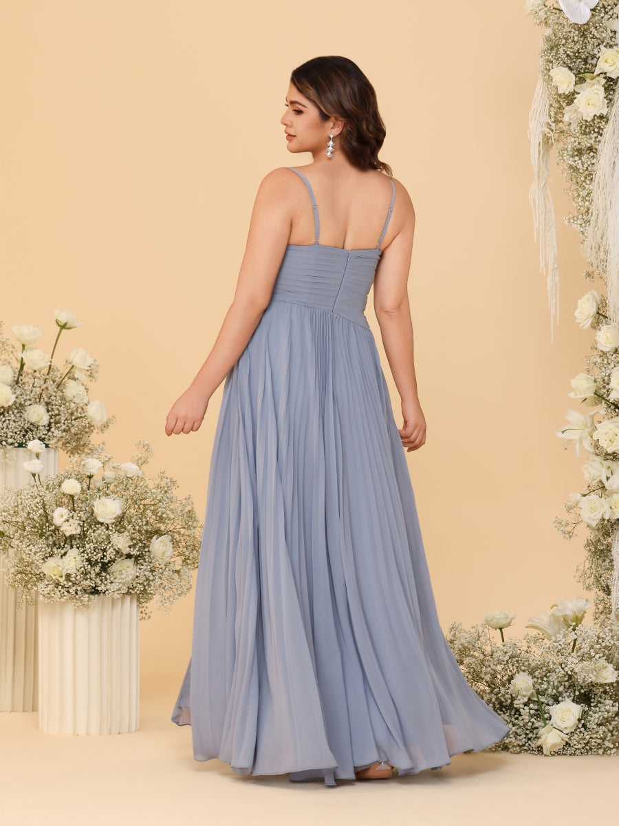 A-Line/Princess Spaghetti Straps Sleeveless Ruched Bridesmaid Dresses with Side Slit