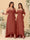 A字/公主式一字肩细吊带无袖伴娘礼服，带荷叶边