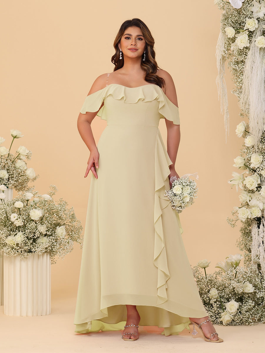 Nafori Blush Pink A-Line/Princess Off-the-Shoulder Plus Size Bridesmaid Dresses with Ruffles 2026