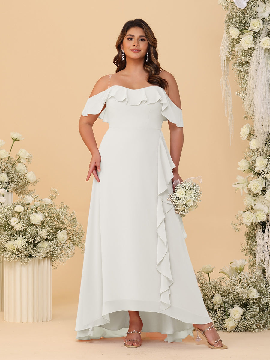 Nafori Blush Pink A-Line/Princess Off-the-Shoulder Plus Size Bridesmaid Dresses with Ruffles 2026