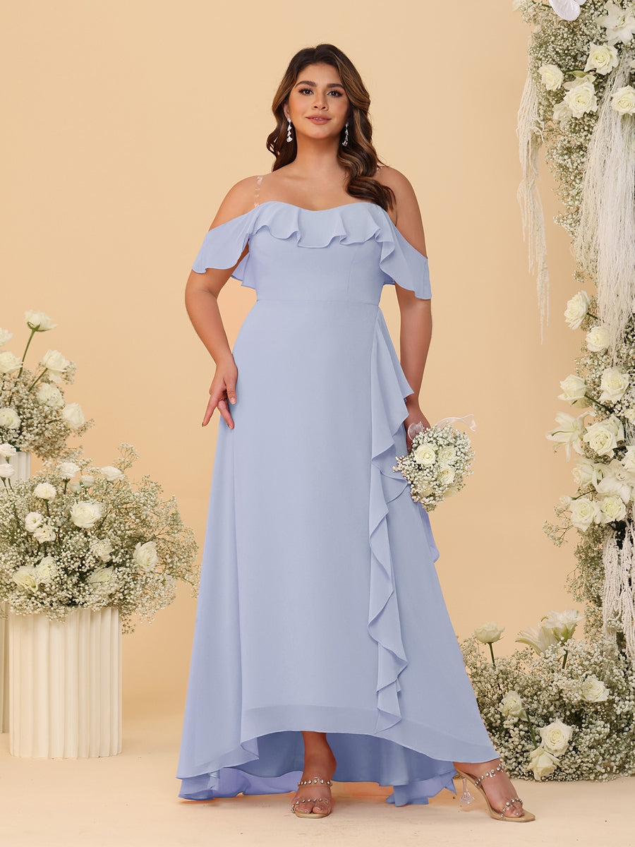 Nafori Lilac A-Line/Princess Off-the-Shoulder Plus Size Bridesmaid Dresses with Ruffles 2026