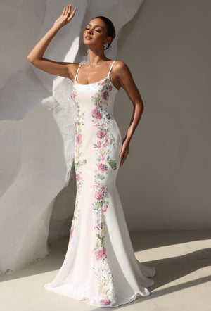 Trumpet/Mermaid Prom Dress Spaghetti Straps Formal Sequins Dresses Floral Floor-Length