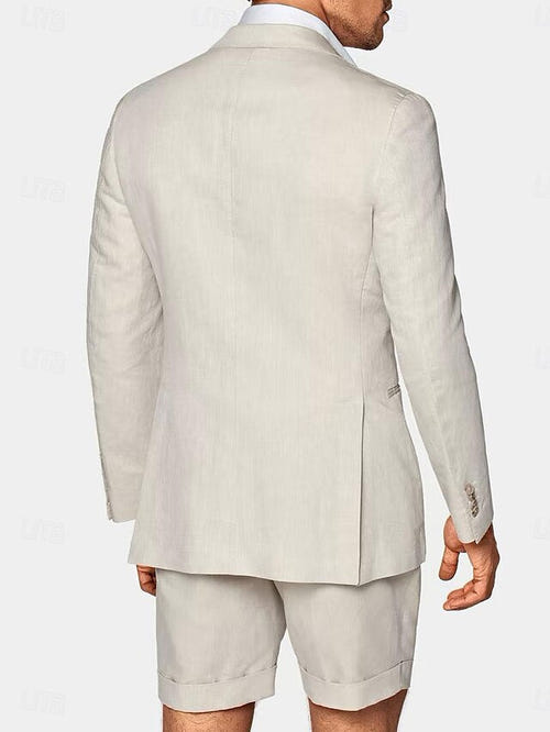 男士修身单排一扣两件套亚麻西服套装