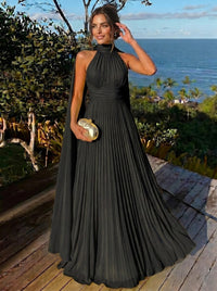 A Line/Princesses Evening Dresses Ruched Grecian Style Chiffon Halter Neck Floor-Length Formal Dress Wedding Guest Summer Dress