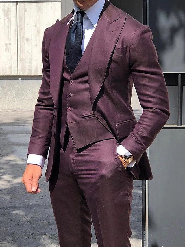 男士修身单排一扣三件套婚礼西服