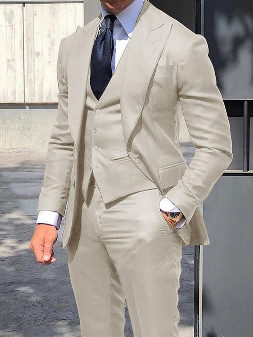 男士修身单排一扣三件套婚礼西服