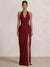 Mermaid Evening Dresses Chiffon Halter Neck Ruched Formal Dresses Split Side Wedding Guest
